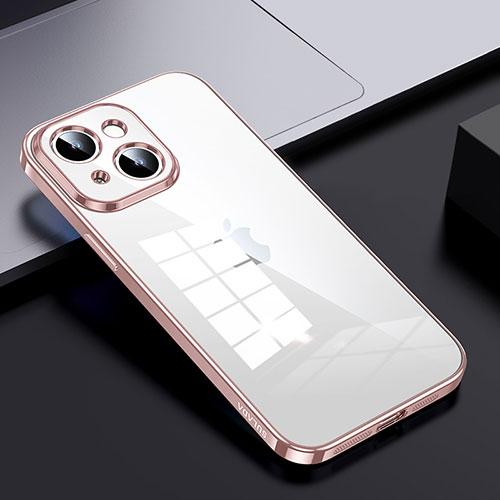 Silicone Transparent Frame Case Cover LD2 for Apple iPhone 14 Plus Rose Gold