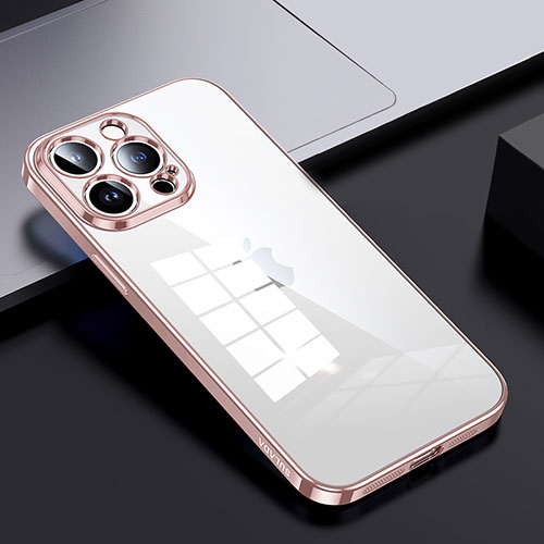 Silicone Transparent Frame Case Cover LD2 for Apple iPhone 14 Pro Rose Gold