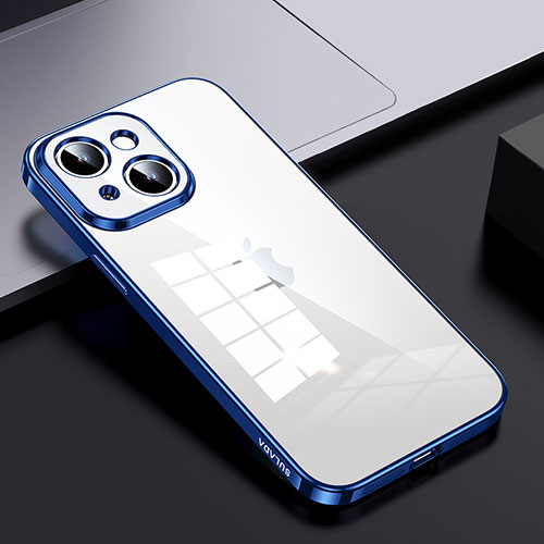 Silicone Transparent Frame Case Cover LD2 for Apple iPhone 15 Plus Blue