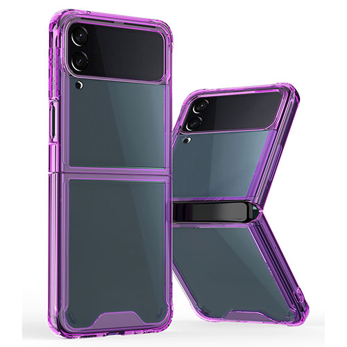 Silicone Transparent Frame Case Cover P01 for Samsung Galaxy Z Flip3 5G Purple