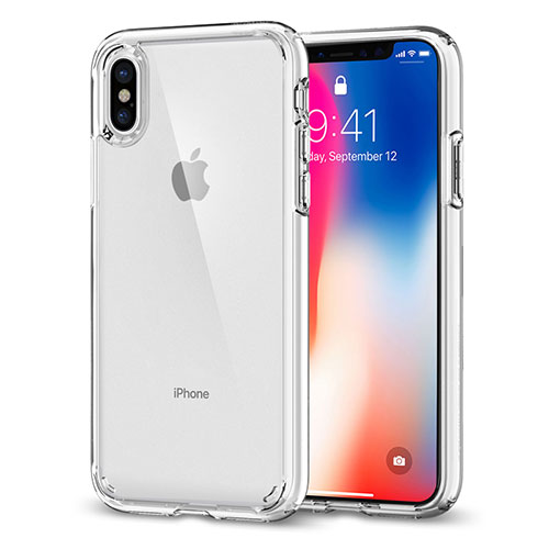 Silicone Transparent Mirror Frame Case 360 Degrees for Apple iPhone X Clear