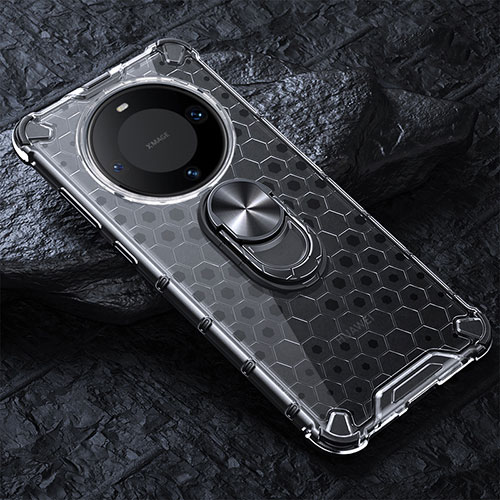 Silicone Transparent Mirror Frame Case 360 Degrees with Magnetic Finger Ring Stand AM1 for Huawei Mate 60 Gray