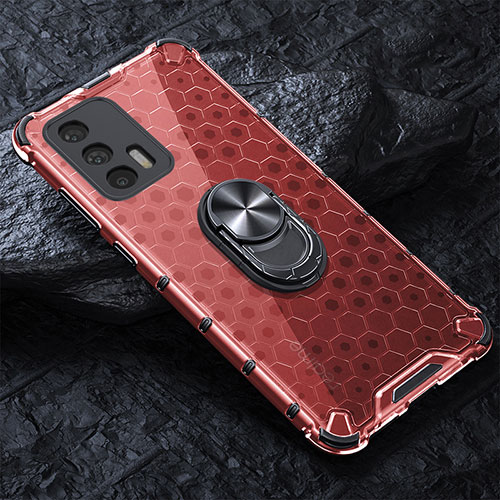 Silicone Transparent Mirror Frame Case 360 Degrees with Magnetic Finger Ring Stand AM1 for Realme GT 5G Red