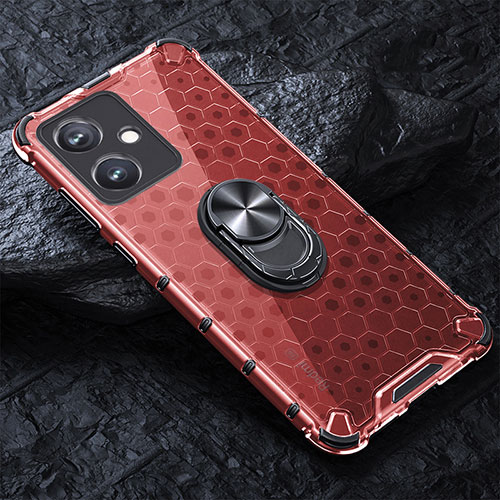 Silicone Transparent Mirror Frame Case 360 Degrees with Magnetic Finger Ring Stand AM1 for Xiaomi Redmi Note 12R Pro 5G Red