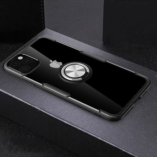 Silicone Transparent Mirror Frame Case 360 Degrees with Magnetic Finger Ring Stand M01 for Apple iPhone 11 Pro Black