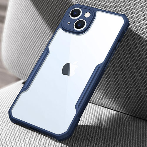 Silicone Transparent Mirror Frame Case Cover for Apple iPhone 13 Blue