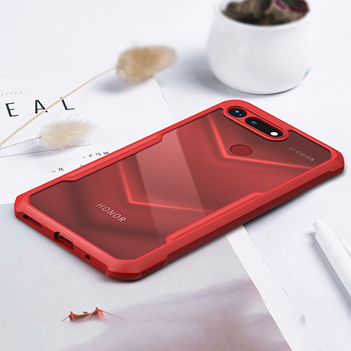 Silicone Transparent Mirror Frame Case Cover for Huawei Honor V20 Red