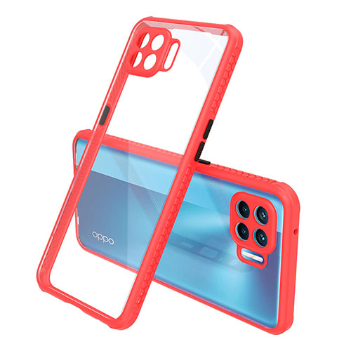 Silicone Transparent Mirror Frame Case Cover for Oppo A93 Red