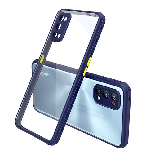 Silicone Transparent Mirror Frame Case Cover for Realme 7 Pro Blue