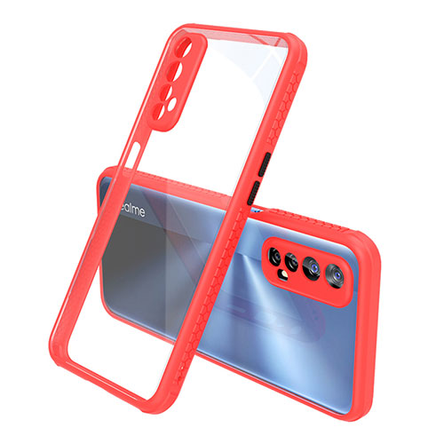 Silicone Transparent Mirror Frame Case Cover for Realme 7 Red