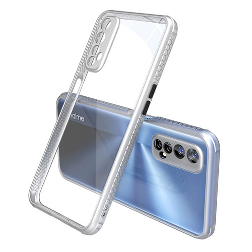 Silicone Transparent Mirror Frame Case Cover for Realme Narzo 30 4G Silver