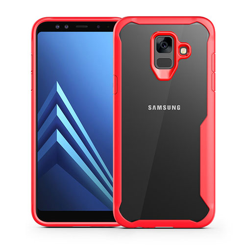Silicone Transparent Mirror Frame Case Cover for Samsung Galaxy A6 (2018) Dual SIM Red