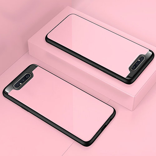 Silicone Transparent Mirror Frame Case Cover for Samsung Galaxy A90 4G Rose Gold