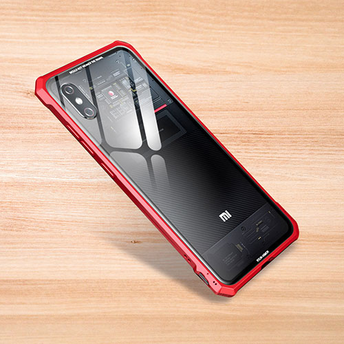 Silicone Transparent Mirror Frame Case Cover for Xiaomi Mi 8 Pro Global Version Red