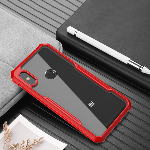 Silicone Transparent Mirror Frame Case Cover for Xiaomi Redmi Note 6 Pro Red