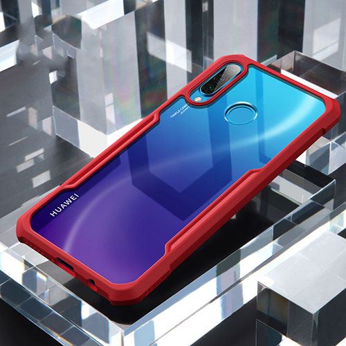 Silicone Transparent Mirror Frame Case Cover H01 for Huawei P30 Lite New Edition Red