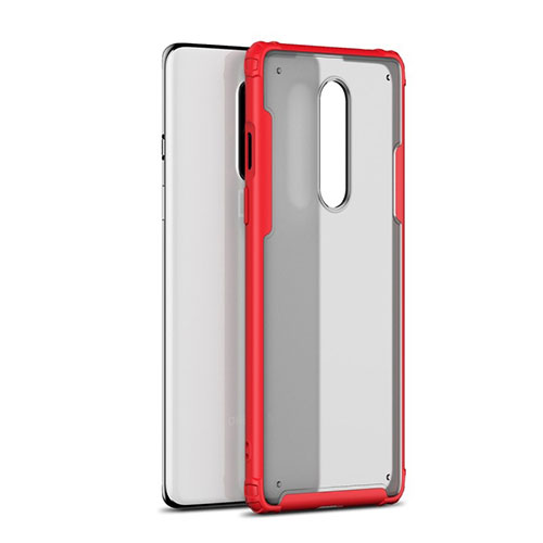 Silicone Transparent Mirror Frame Case Cover H01 for OnePlus 8 Red