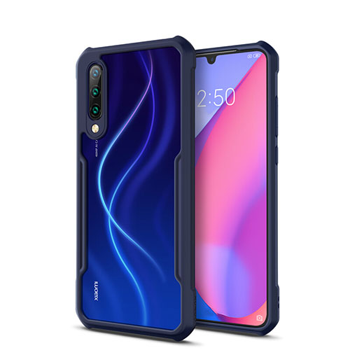 Silicone Transparent Mirror Frame Case Cover H01 for Xiaomi Mi A3 Blue