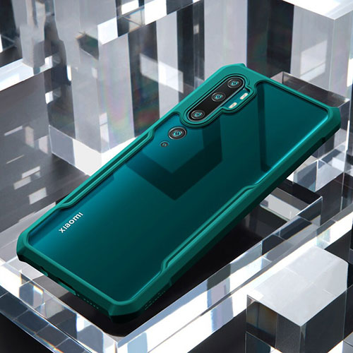 Silicone Transparent Mirror Frame Case Cover H01 for Xiaomi Mi Note 10 Green