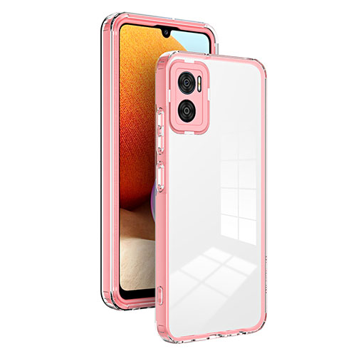 Silicone Transparent Mirror Frame Case Cover H01P for Motorola Moto E22 Rose Gold