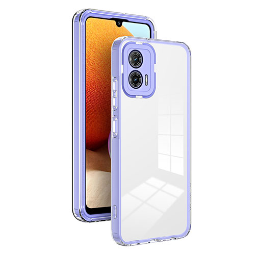 Silicone Transparent Mirror Frame Case Cover H01P for Motorola Moto G53j 5G Purple