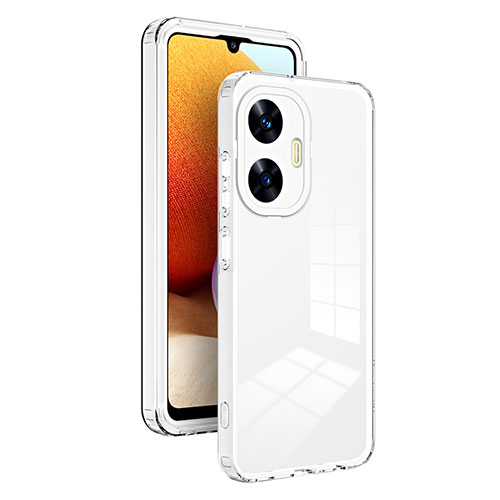 Silicone Transparent Mirror Frame Case Cover H01P for Realme Narzo N55 White