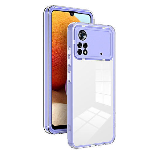 Silicone Transparent Mirror Frame Case Cover H01P for Xiaomi Poco X4 Pro 5G Purple