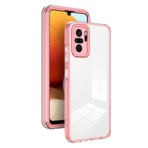 Silicone Transparent Mirror Frame Case Cover H01P for Xiaomi Redmi Note 10S 4G Rose Gold
