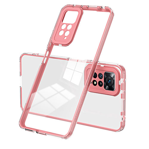 Silicone Transparent Mirror Frame Case Cover H01P for Xiaomi Redmi Note 11 Pro 4G Rose Gold