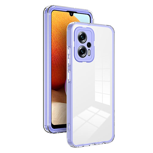 Silicone Transparent Mirror Frame Case Cover H01P for Xiaomi Redmi Note 11T Pro 5G Purple