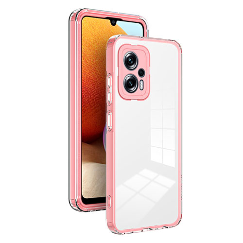 Silicone Transparent Mirror Frame Case Cover H01P for Xiaomi Redmi Note 11T Pro 5G Rose Gold