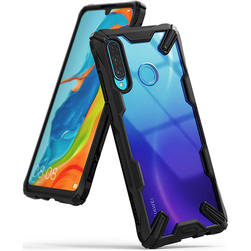 Silicone Transparent Mirror Frame Case Cover H02 for Huawei P30 Lite Black