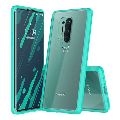 Silicone Transparent Mirror Frame Case Cover H02 for OnePlus 8 Pro Cyan