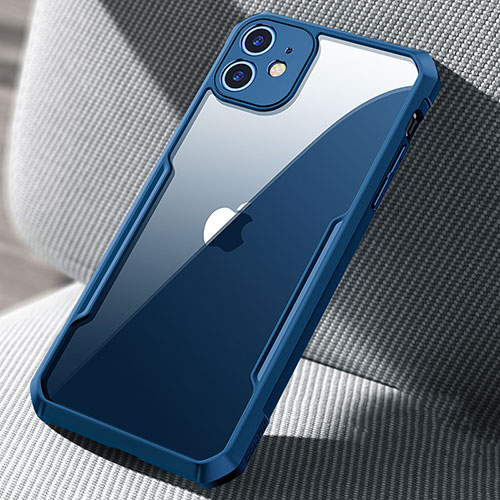 Silicone Transparent Mirror Frame Case Cover H03 for Apple iPhone 12 Blue