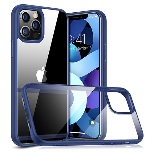 Silicone Transparent Mirror Frame Case Cover H04 for Apple iPhone 12 Pro Max Blue