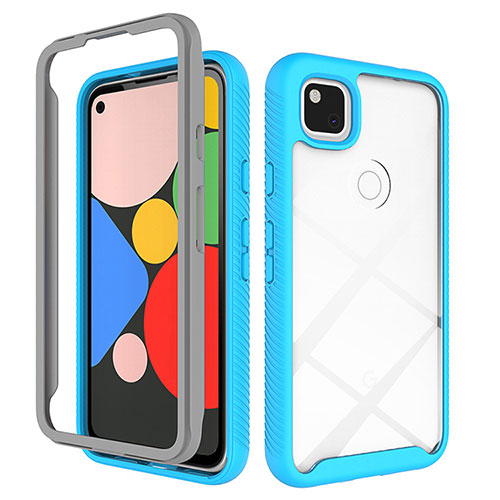 Silicone Transparent Mirror Frame Case Cover M01 for Google Pixel 4a Sky Blue