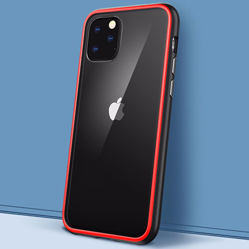 Silicone Transparent Mirror Frame Case Cover M02 for Apple iPhone 11 Pro Red