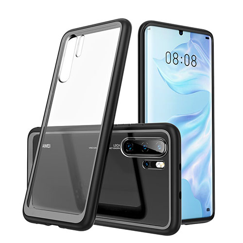 Silicone Transparent Mirror Frame Case Cover M02 for Huawei P30 Pro New Edition Black