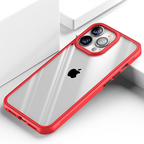 Silicone Transparent Mirror Frame Case Cover M03 for Apple iPhone 13 Pro Red