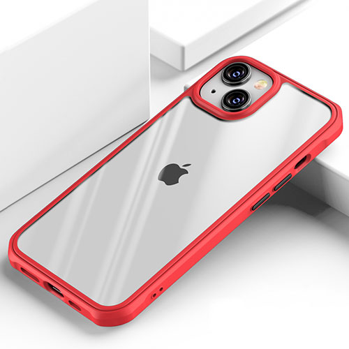 Silicone Transparent Mirror Frame Case Cover M03 for Apple iPhone 14 Red