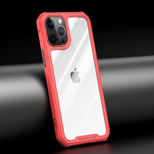 Silicone Transparent Mirror Frame Case Cover M04 for Apple iPhone 12 Pro Max Red