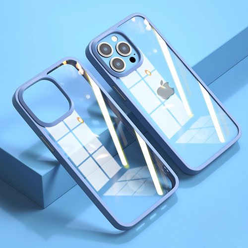 Silicone Transparent Mirror Frame Case Cover M04 for Apple iPhone 13 Pro Blue