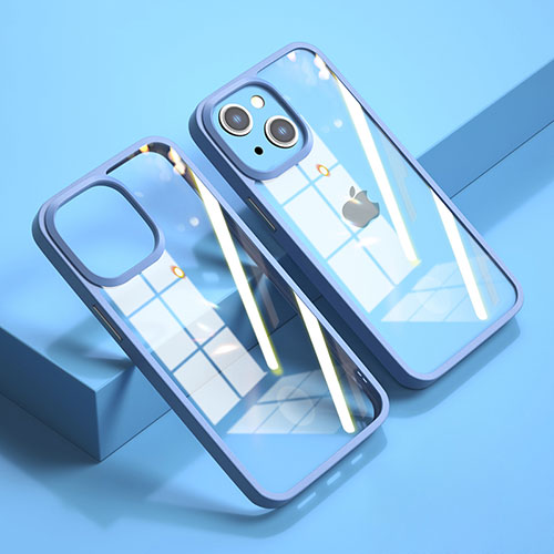 Silicone Transparent Mirror Frame Case Cover M04 for Apple iPhone 15 Blue
