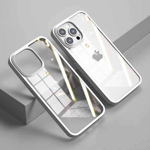 Silicone Transparent Mirror Frame Case Cover M04 for Apple iPhone 15 Pro Max White