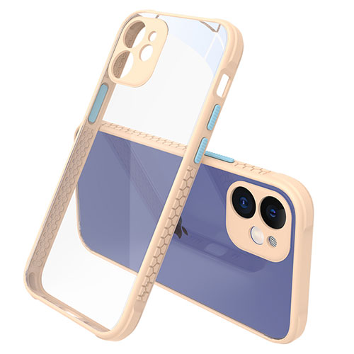 Silicone Transparent Mirror Frame Case Cover M05 for Apple iPhone 12 Mini Gold