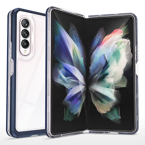 Silicone Transparent Mirror Frame Case Cover MQ1 for Samsung Galaxy Z Fold3 5G Blue