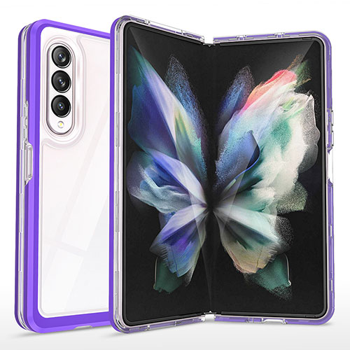 Silicone Transparent Mirror Frame Case Cover MQ1 for Samsung Galaxy Z Fold4 5G Purple