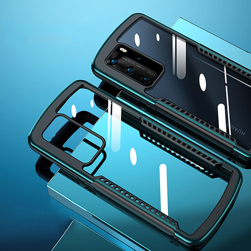 Silicone Transparent Mirror Frame Case Cover N08 for Huawei P40 Pro Cyan