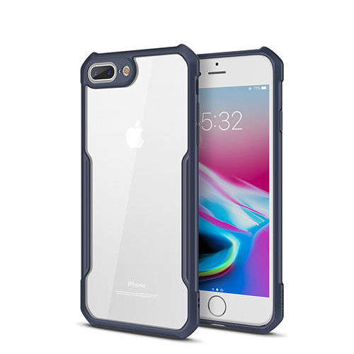 Silicone Transparent Mirror Frame Case Cover P01 for Apple iPhone 8 Plus Blue