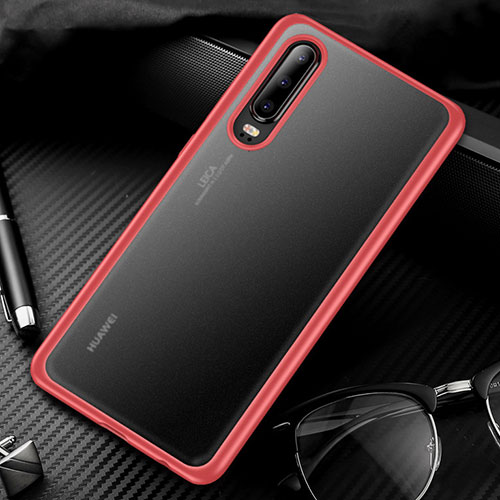 Silicone Transparent Mirror Frame Case Cover T01 for Huawei P30 Red